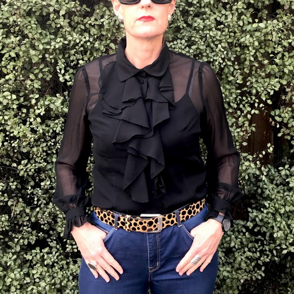 UNKOWN BRAND S Black Sheer Cascade Ruffle Blouse - Picture 9 of 12